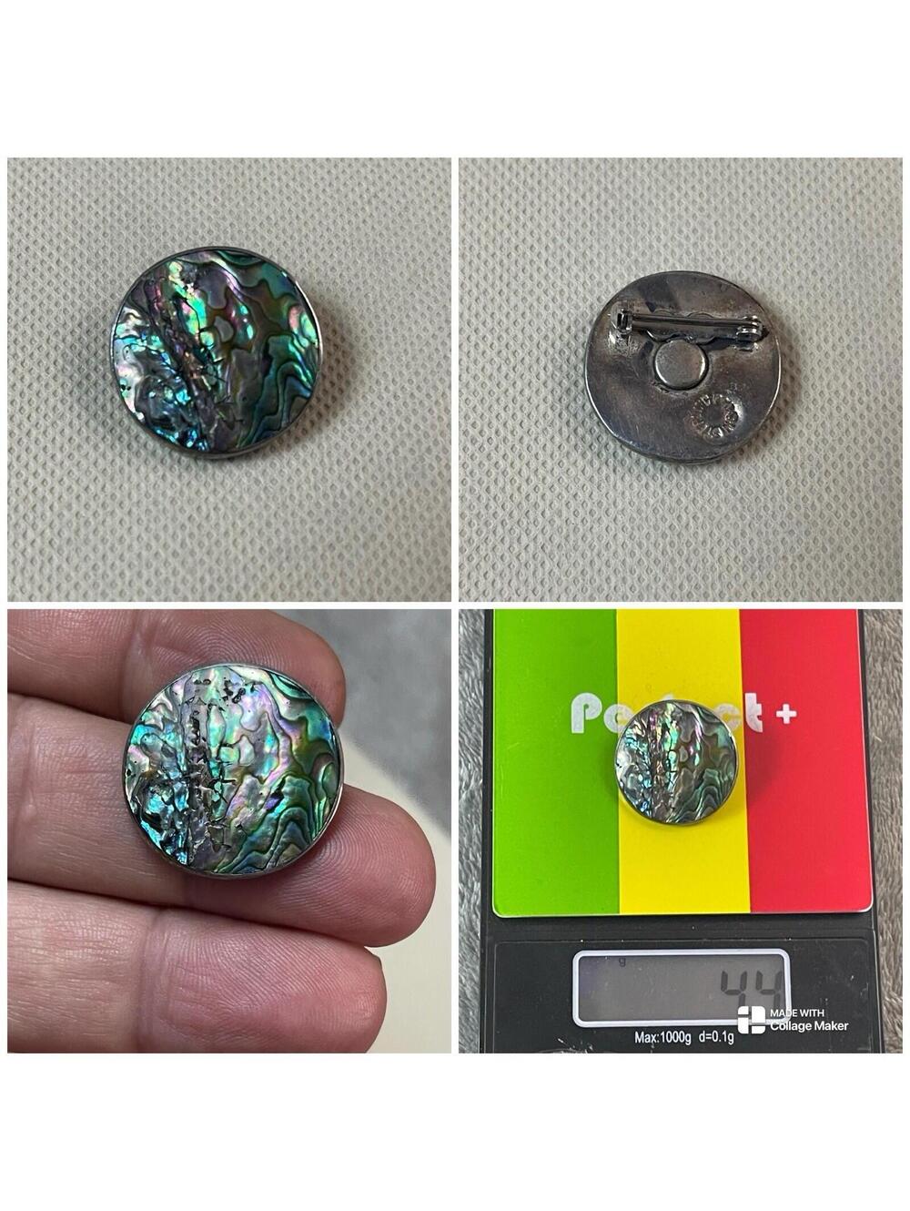 Vintage Abalone Shell Sterling Silver Pin Brooch !!